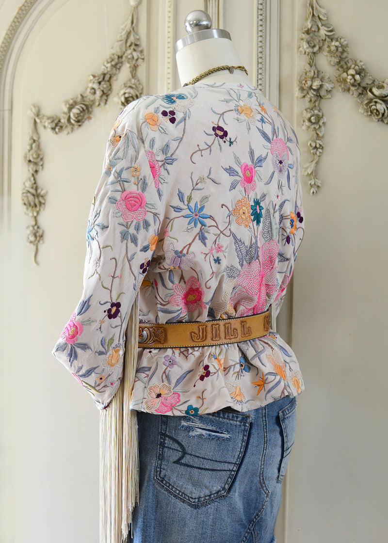 Callie Opulent Hand Embroidered Antique Silk Crepe Fringe Jacket