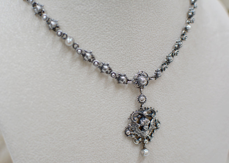 Celestial Angel Drop Necklace in Sterling Silver with Freshwater Pearls