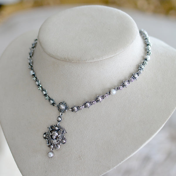 Celestial Angel Drop Necklace in Sterling Silver with Freshwater Pearls