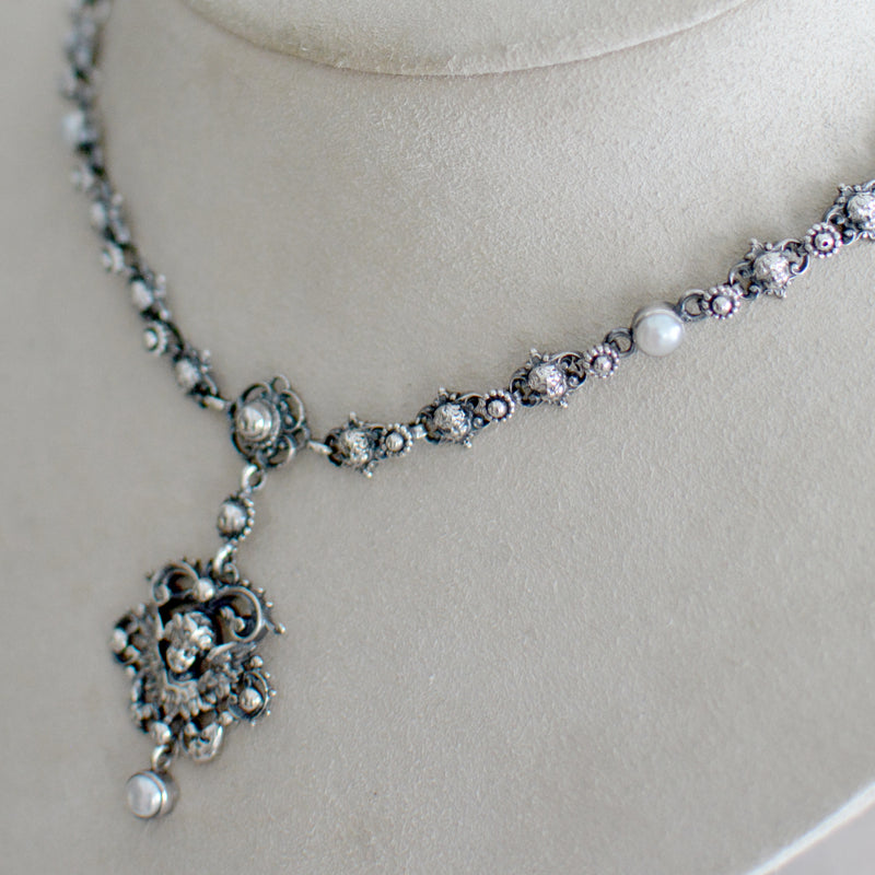 Celestial Angel Drop Necklace in Sterling Silver with Freshwater Pearls