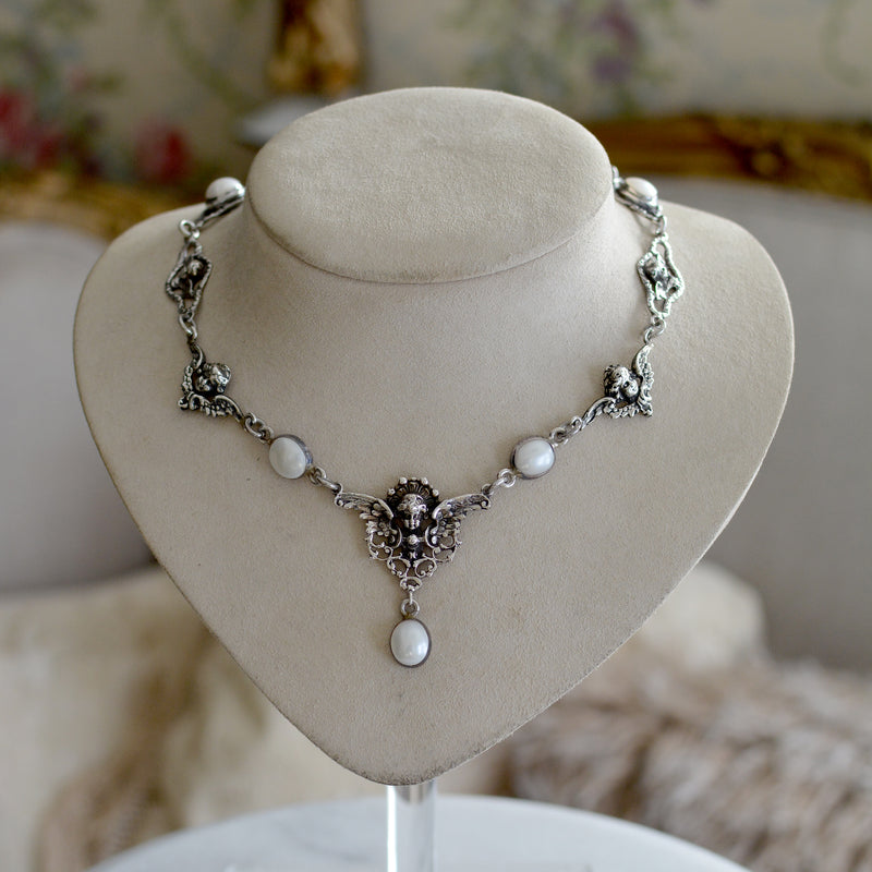 Celestial Angels Drop Necklace with Freshwater Pearls