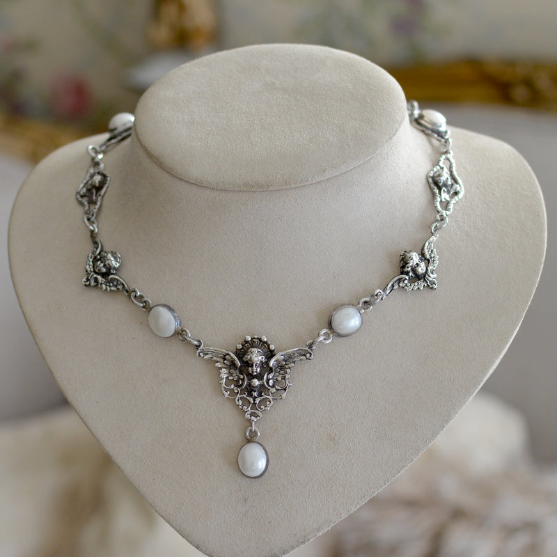 Celestial Angels Drop Necklace with Freshwater Pearls