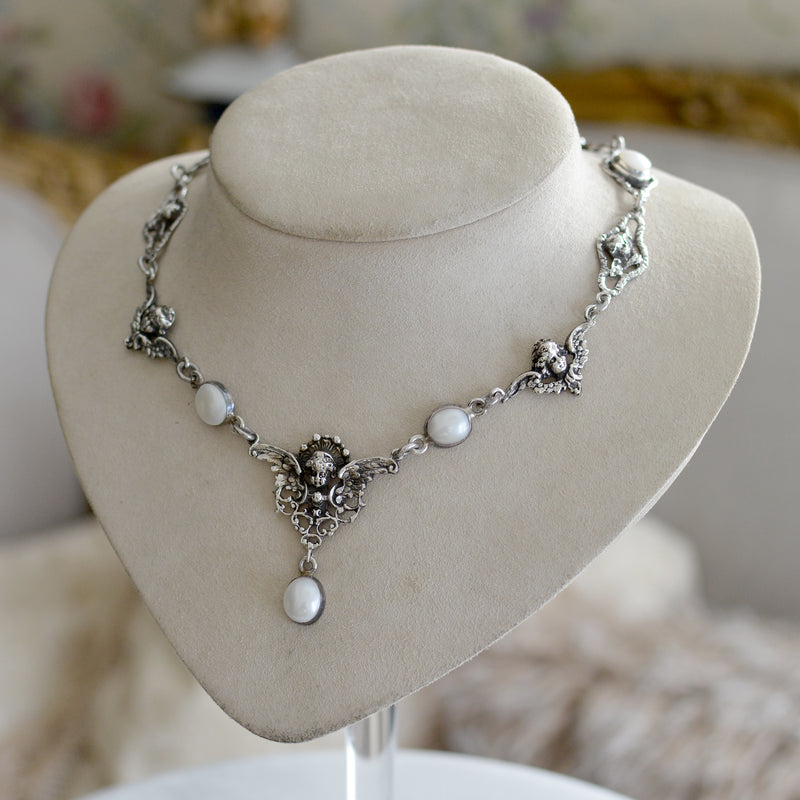 Celestial Angels Drop Necklace with Freshwater Pearls