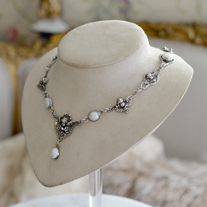 Celestial Angels Drop Necklace with Freshwater Pearls