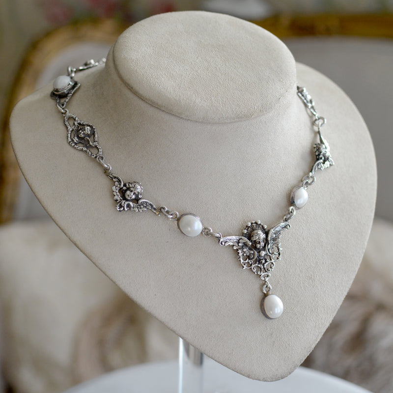 Celestial Angels Drop Necklace with Freshwater Pearls