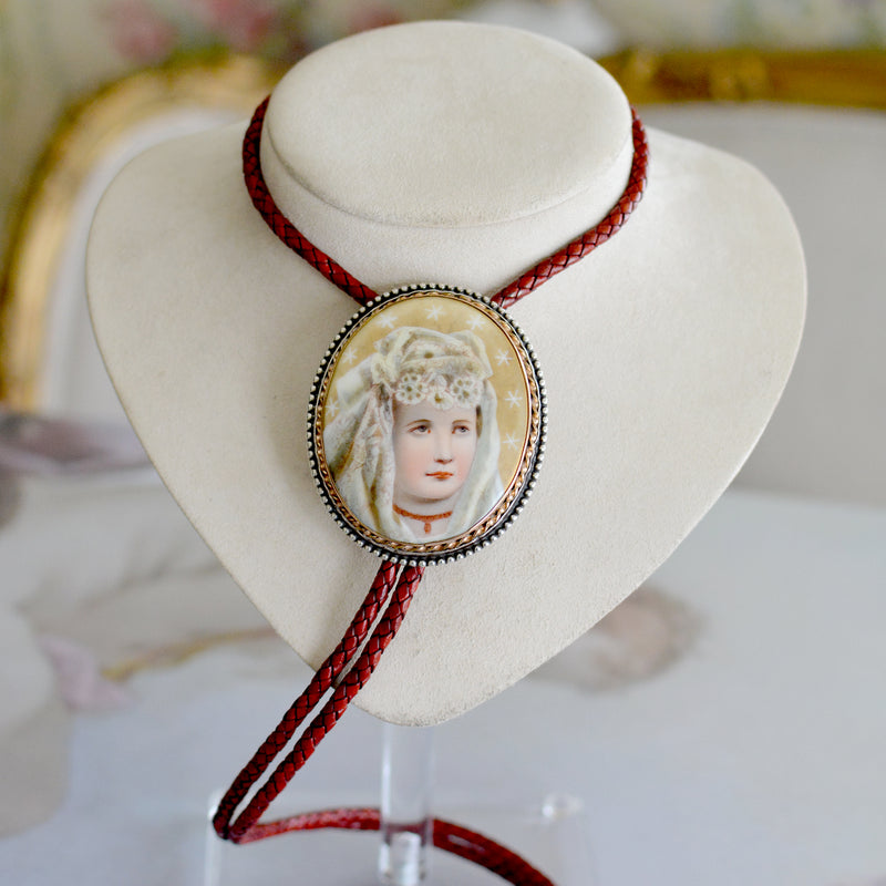 19 th. C. Hand Painted Portrait on Porcelain Bolo Depicting Starlet Anita Page