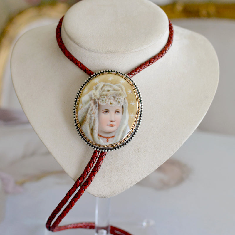 19 th. C. Hand Painted Portrait on Porcelain Bolo Depicting Starlet Anita Page