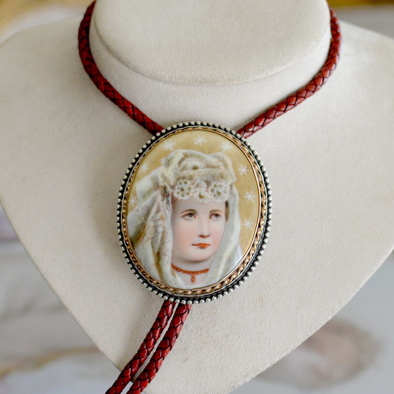 19 th. C. Hand Painted Portrait on Porcelain Bolo Depicting Starlet Anita Page