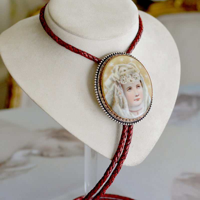 19 th. C. Hand Painted Portrait on Porcelain Bolo Depicting Starlet Anita Page