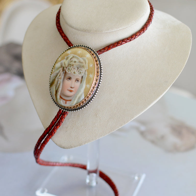 19 th. C. Hand Painted Portrait on Porcelain Bolo Depicting Starlet Anita Page