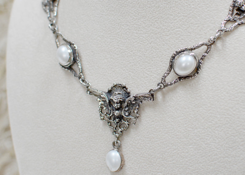 Celestial Angels Drop Necklace with Freshwater Pearls