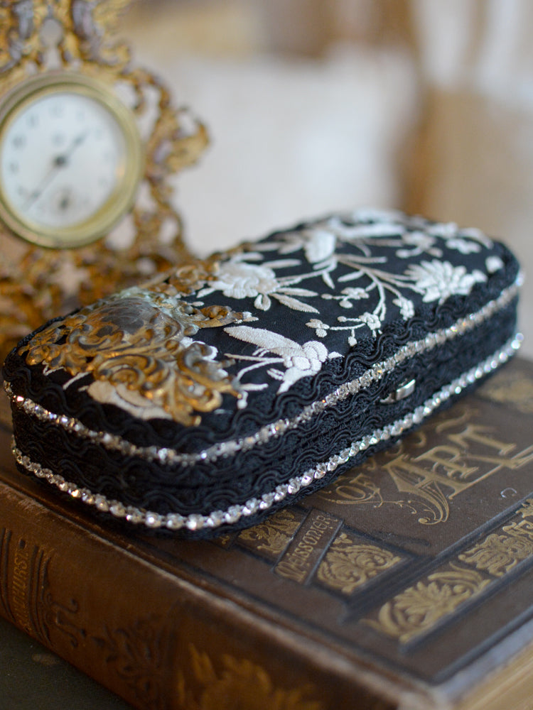 Antique Black Silk Crepe with Cream Embroidery Minaudiere