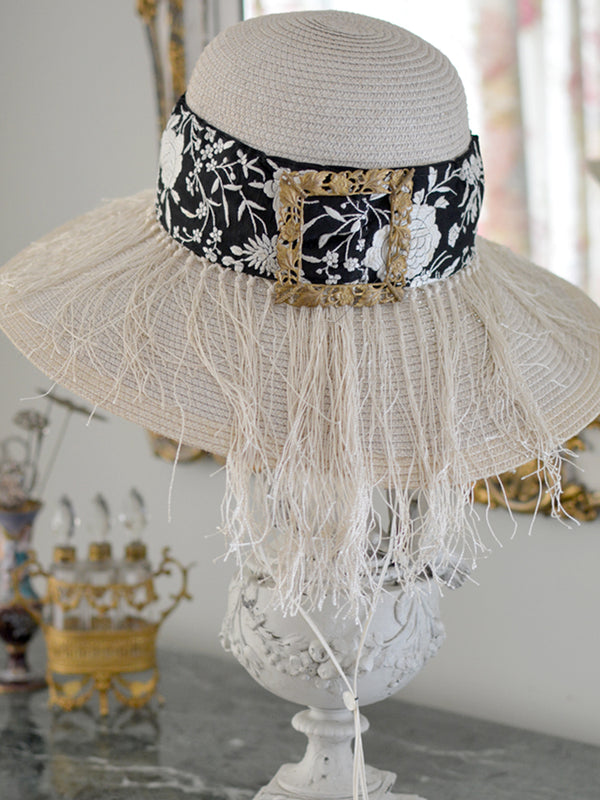 Black and Cream Straw Hat