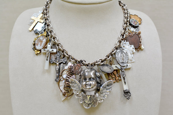French Guardian Angel Festoon Necklace with Talismans & Love Tokens - SOLD