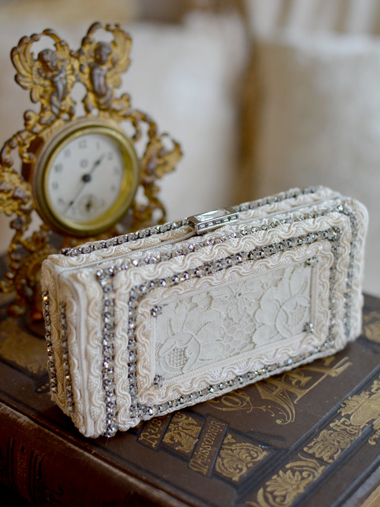 Art Nouveau French Paste Citrine & Embroidered Silk Minaudiere