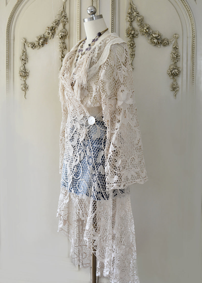 Cloe Antique Venetian Lace Duster with Edwardian Sleeves Jill Garber Couture Cloe Antique Venetian Lace Duster with Edwardian Sleeves Jill Garber Couture