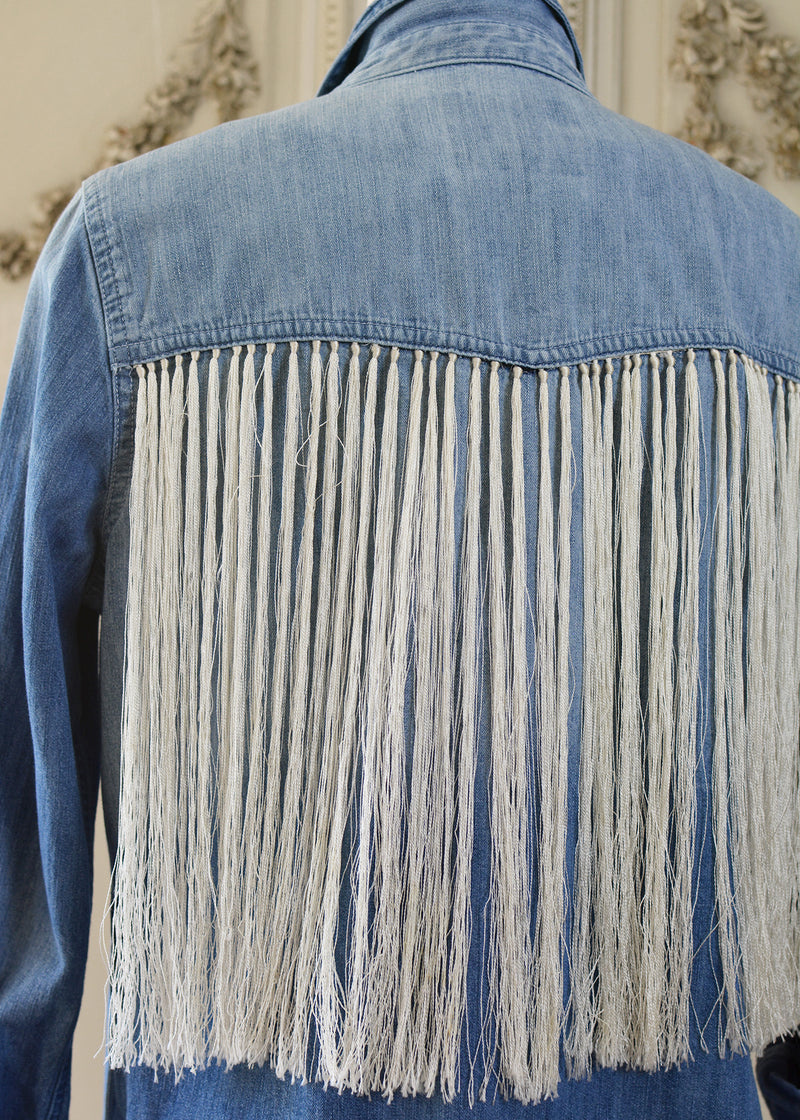 Daisy Vintage Cowgirl Denim Ranchers Shirt with Antique Silk Fringe