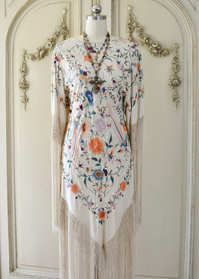 Francoise Antique Hand Embroidered Silk Crepe Parisian Garden Dress wi – Jill Garber Couture Francoise Antique Hand Embroidered Silk Crepe Parisian Garden Dress wi – Jill Garber Couture