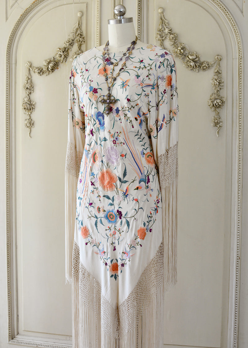 Francoise Antique Hand Embroidered Silk Crepe Parisian Garden Dress wi Jill Garber Couture Francoise Antique Hand Embroidered Silk Crepe Parisian Garden Dress wi Jill Garber Couture