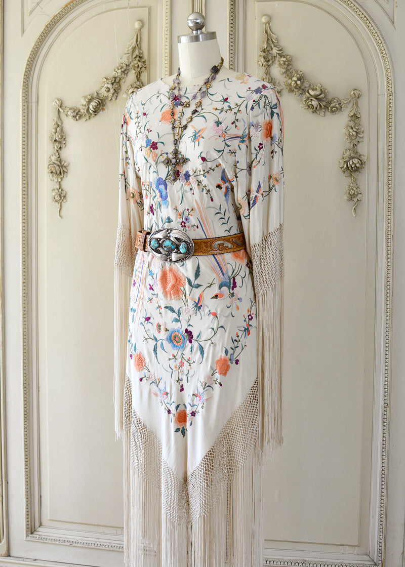 Francoise Antique Hand Embroidered Silk Crepe Parisian Garden Dress wi Jill Garber Couture Francoise Antique Hand Embroidered Silk Crepe Parisian Garden Dress wi Jill Garber Couture