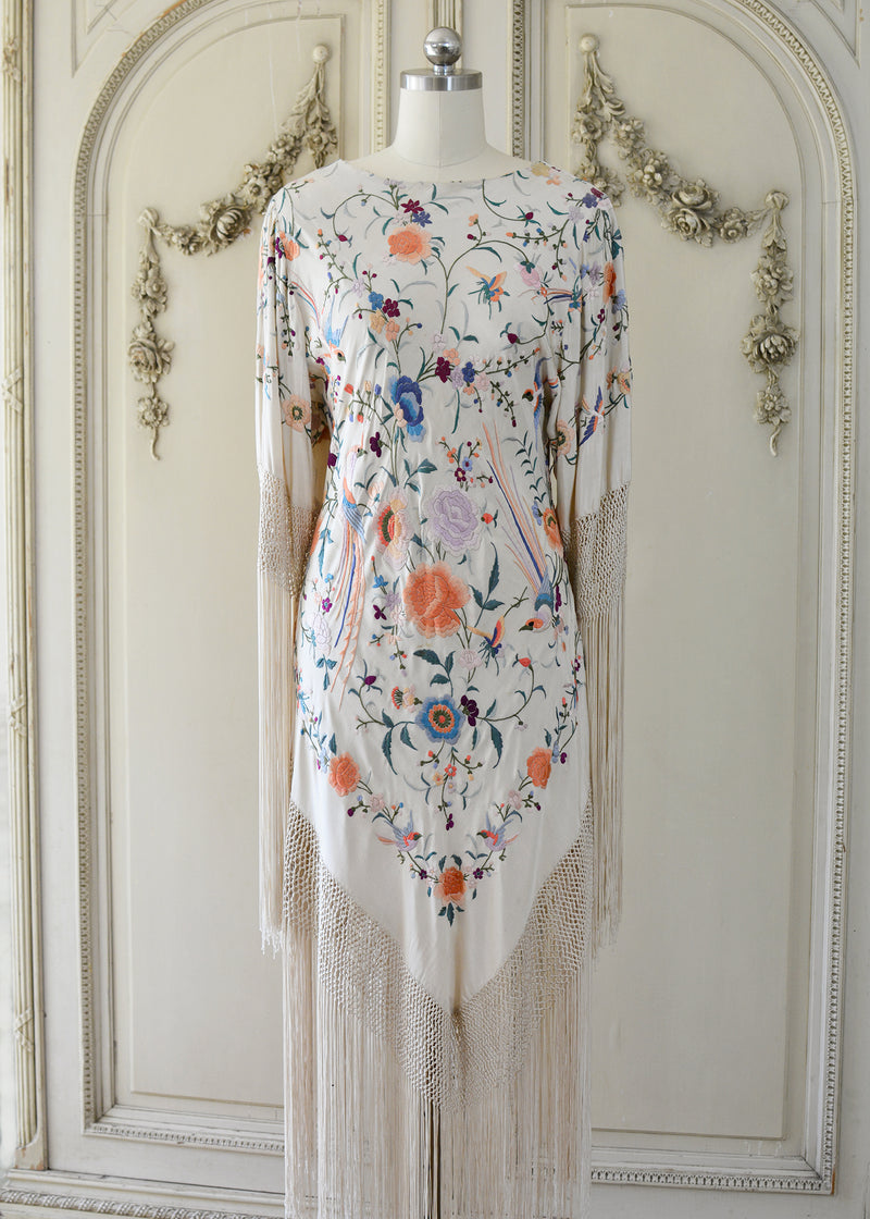 Francoise Antique Hand Embroidered Silk Crepe Parisian Garden Dress wi Jill Garber Couture Francoise Antique Hand Embroidered Silk Crepe Parisian Garden Dress wi Jill Garber Couture