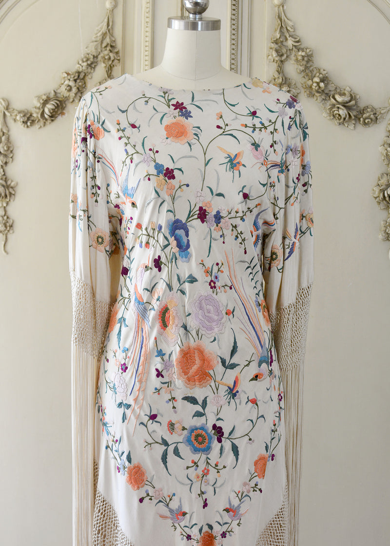 Francoise Antique Hand Embroidered Silk Crepe Parisian Garden Dress wi Jill Garber Couture Francoise Antique Hand Embroidered Silk Crepe Parisian Garden Dress wi Jill Garber Couture
