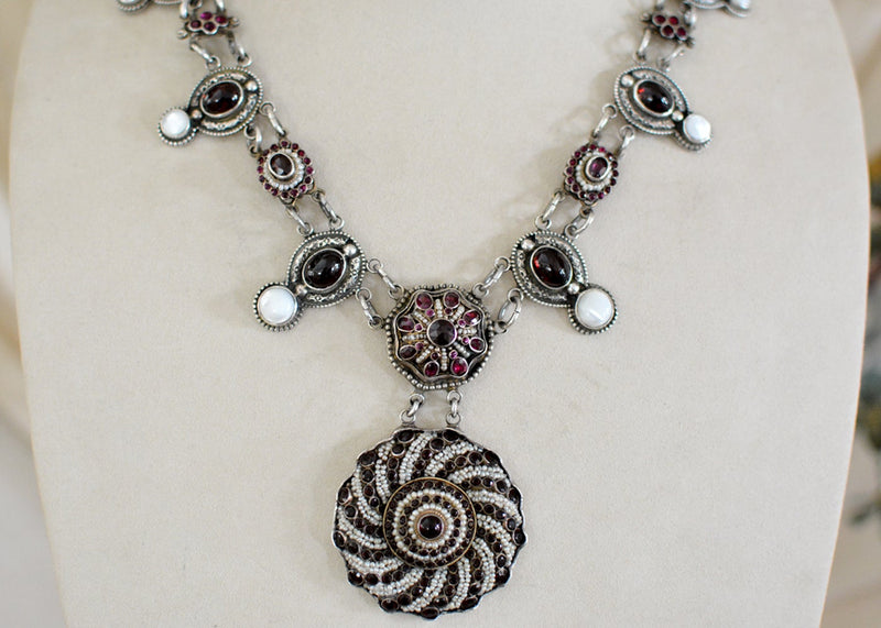 19 th. C. Rosecut Garnet, Ruby and Seed Pearl Austro Hungarian Lingerie Necklace - SOLD