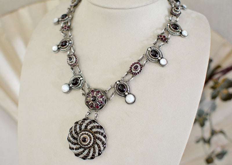 19 th. C. Rosecut Garnet, Ruby and Seed Pearl Austro Hungarian Lingerie Necklace - SOLD