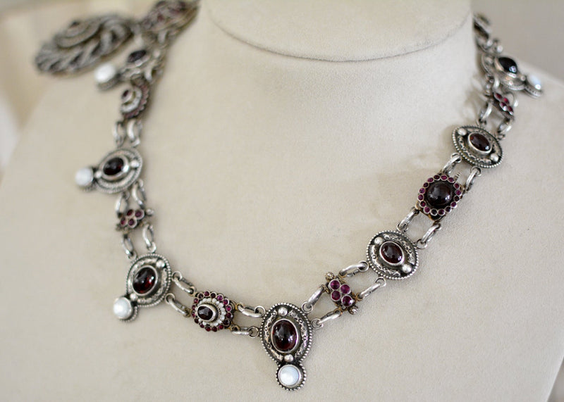 19 th. C. Rosecut Garnet, Ruby and Seed Pearl Austro Hungarian Lingerie Necklace - SOLD