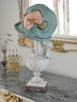 Green & Pink Rose Applique Cloche Hat
