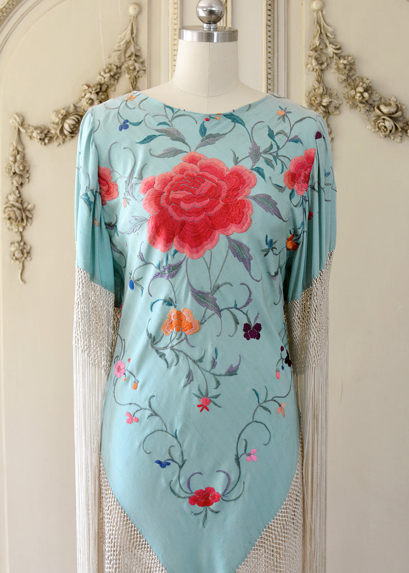 Hope Antique Hand Embroidered Aqua Silk Crepe Festival Dress with Opul Jill Garber Couture Hope Antique Hand Embroidered Aqua Silk Crepe Festival Dress with Opul Jill Garber Couture