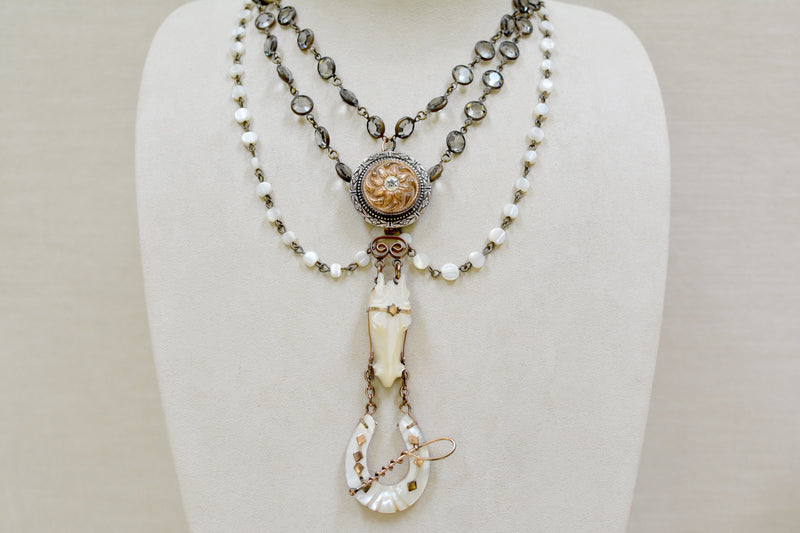 Rare 19 th. C. Mother-of-Pearl Horse Shoe Fob Festoon Necklace