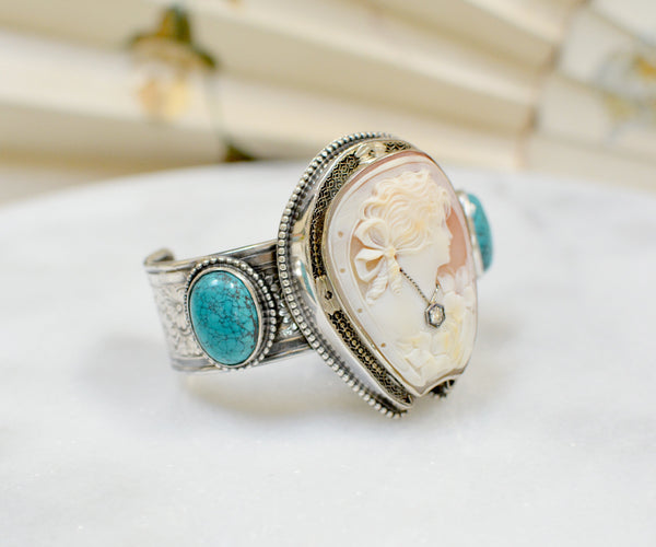 19 th. C. Venetian "Good Luck" Goddess Cameo with Diamond Cuff Bracelet - SOLD