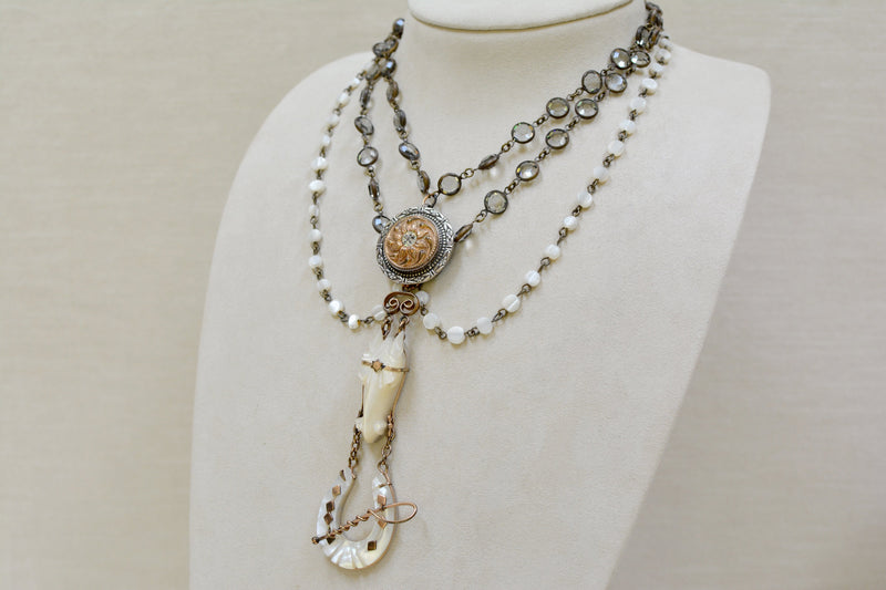 Rare 19 th. C. Mother-of-Pearl Horse Shoe Fob Festoon Necklace