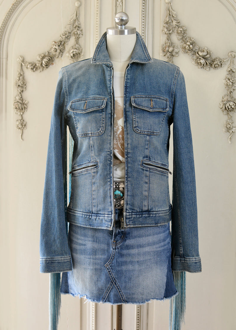 Jade Fitted Vintage Denim Cowgirl Jacket with Elaborate Antique