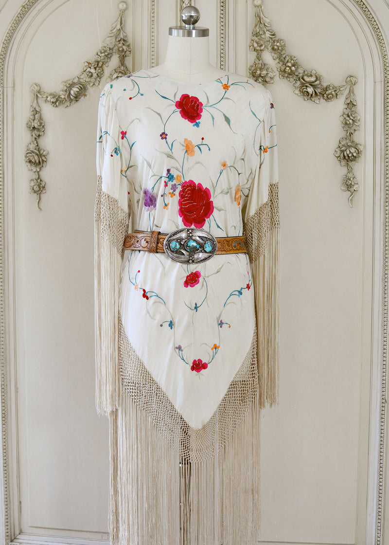 Kit Antique Hand Embroidered Creme with Roses Silk Festival Dress