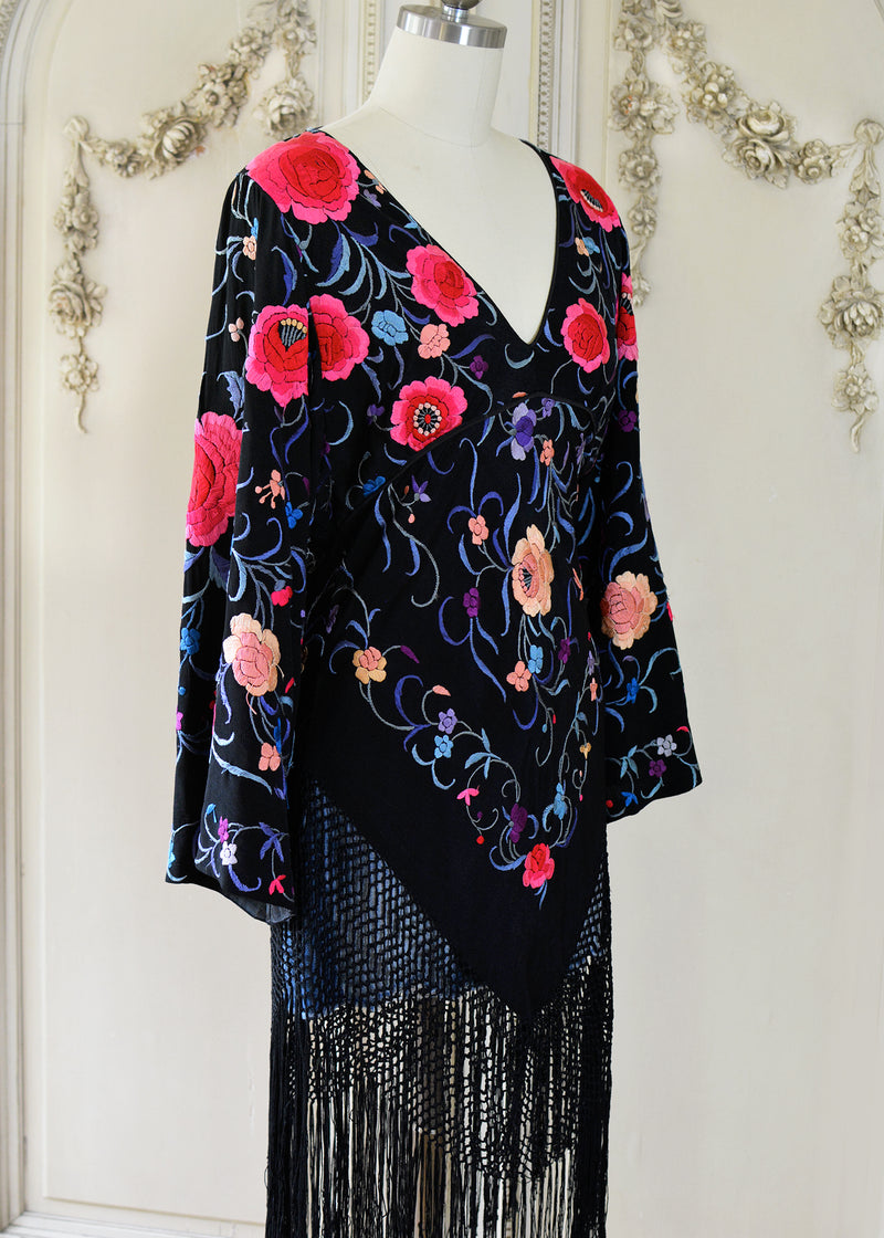 Lizbeth Antique Hand Embroidered Black, Plum & Ruby Empire Dress