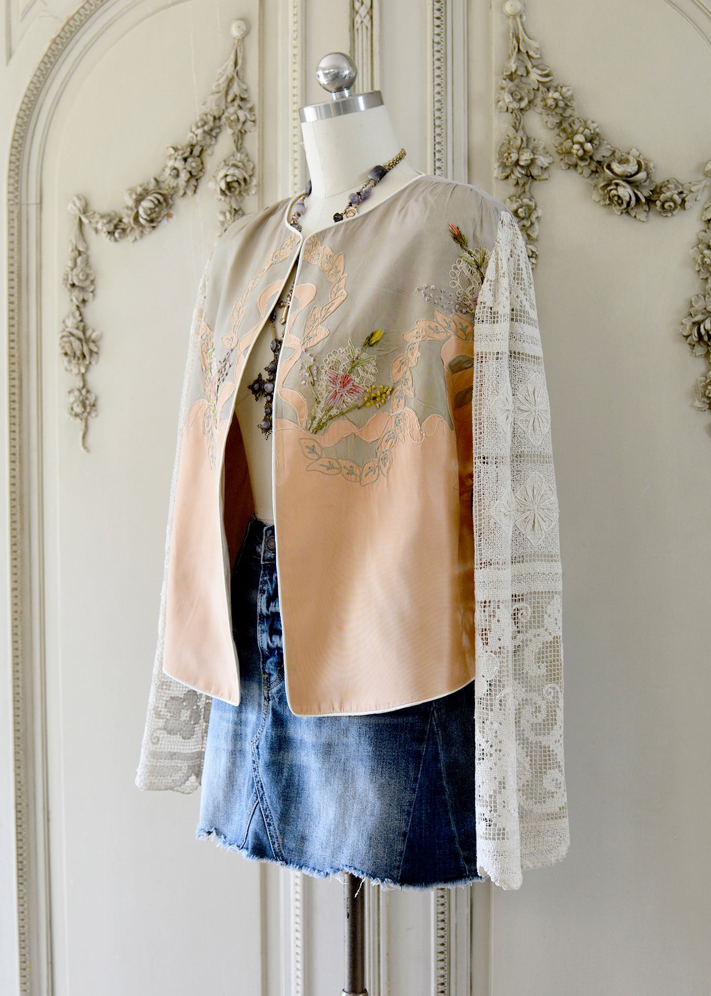 Natalie Antique Hand Embroidered Silk Ribbon Work Jacket with