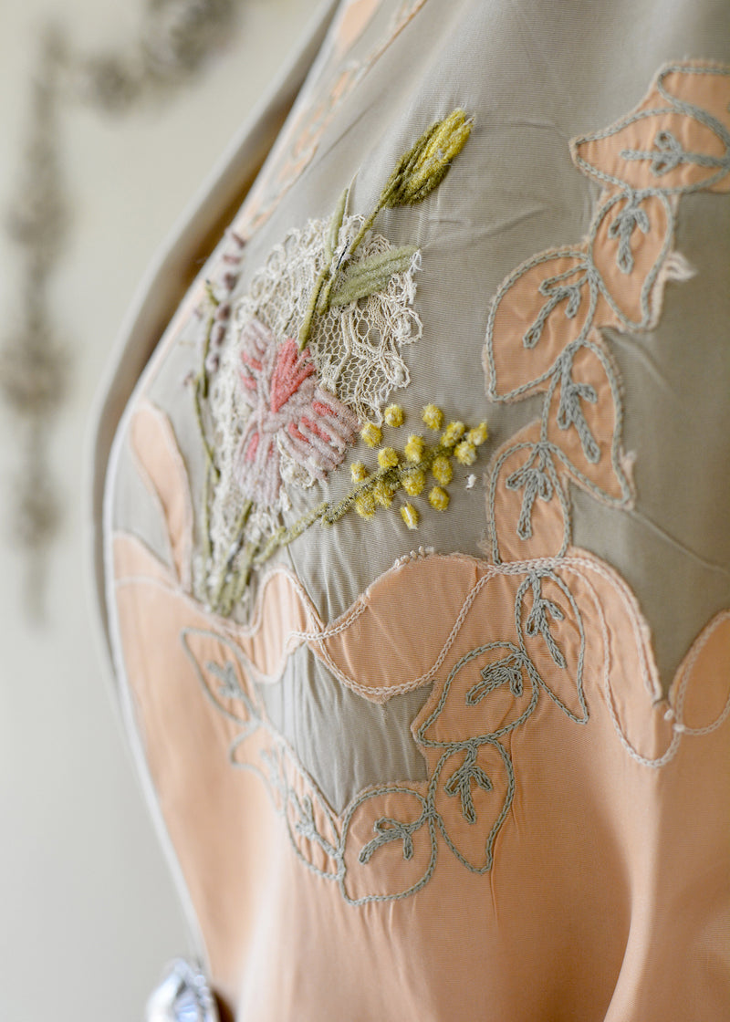 Natalie Antique Hand Embroidered Silk Ribbon Work Jacket with Filet La – Jill Garber Couture