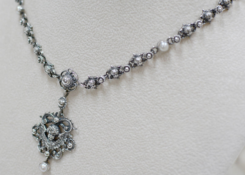 Celestial Angel Drop Necklace in Sterling Silver with Freshwater Pearls