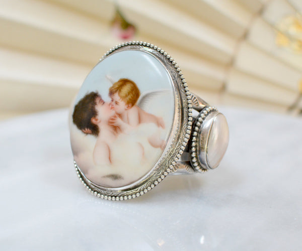 19 th. C. French Porcelain of Psyche - Cupids Kiss Cuff Bracelet