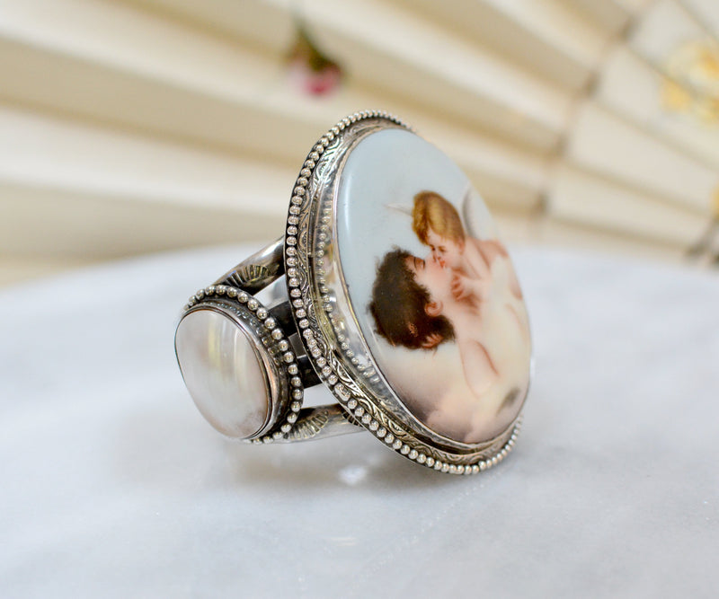 19 th. C. French Porcelain of Psyche - Cupids Kiss Cuff Bracelet