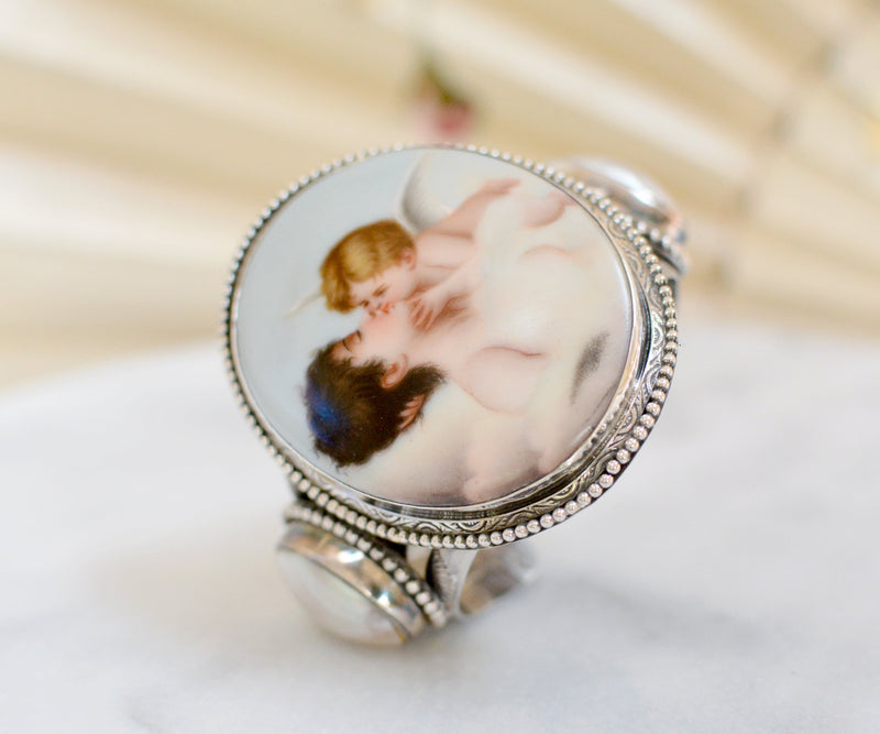 19 th. C. French Porcelain of Psyche - Cupids Kiss Cuff Bracelet