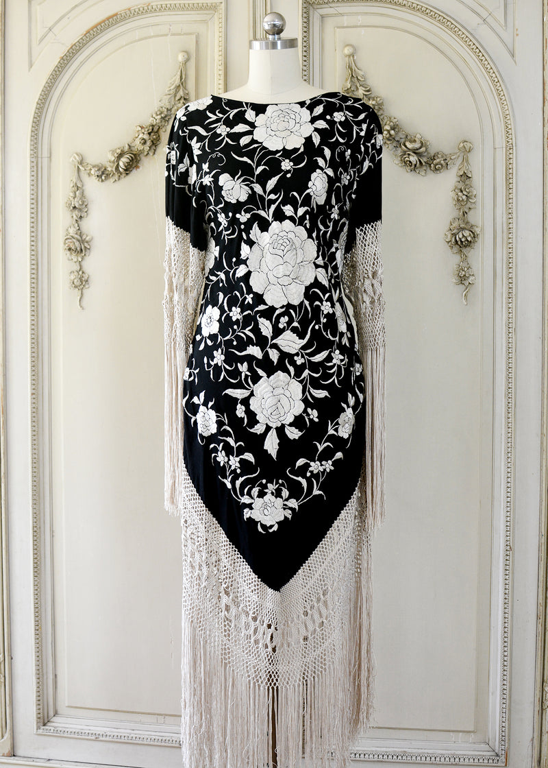 Sabine Antique Hand Embroidered Black & Creme Silk Crepe Brunch Dress – Jill Garber Couture