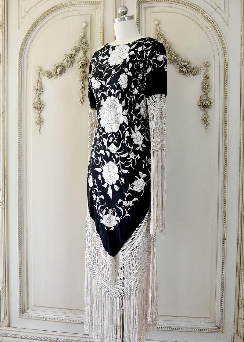 Sabine Antique Hand Embroidered Black & Creme Silk Crepe Brunch Dress – Jill Garber Couture