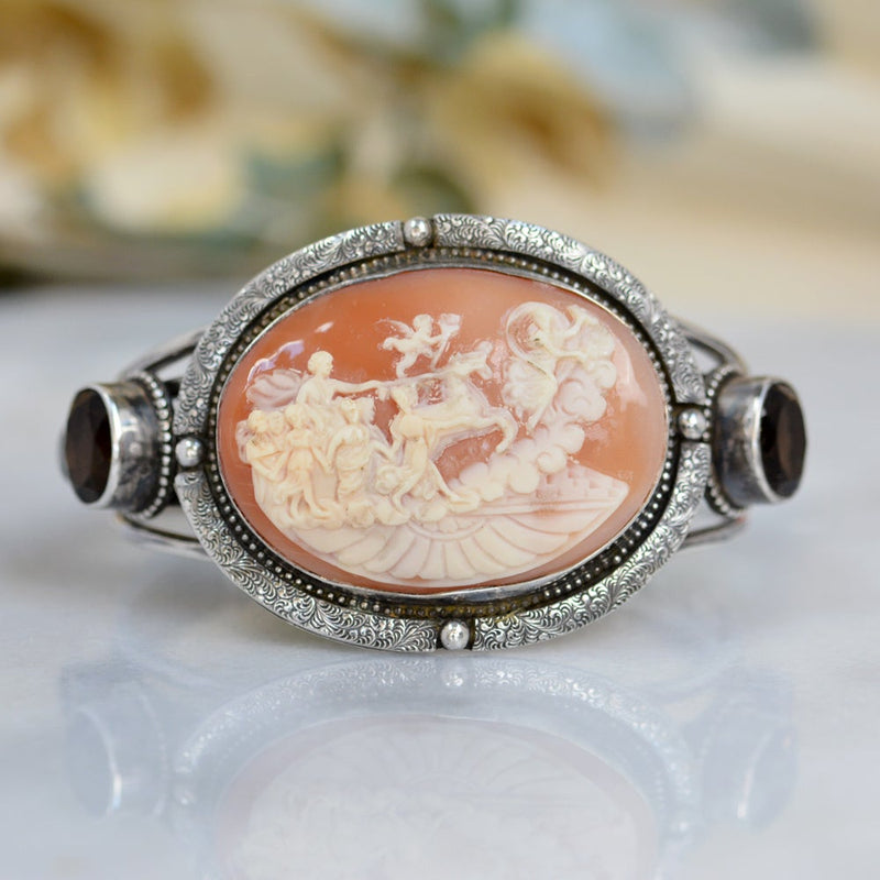 19 th. C. Chariot of Angels Venetian Cameo Cuff with Topaz