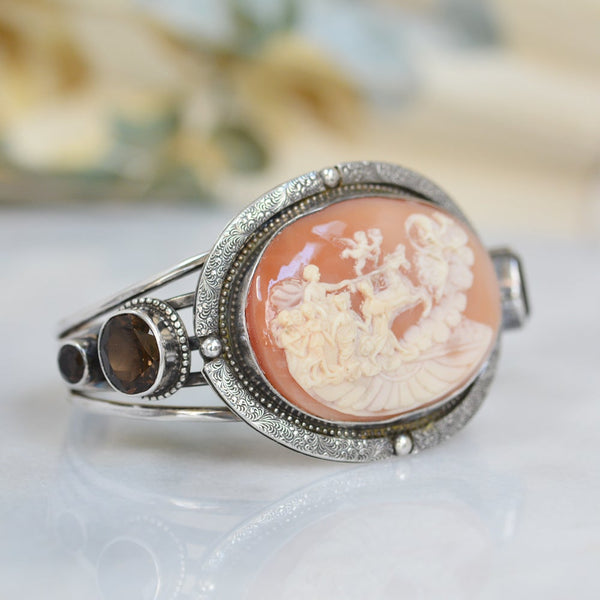 19 th. C. Chariot of Angels Venetian Cameo Cuff with Topaz
