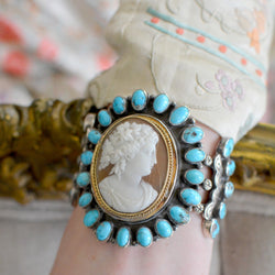 19 th. C. Roman Goddess Cameo with Sleeping Beauty Turquoise Cuff - SOLD