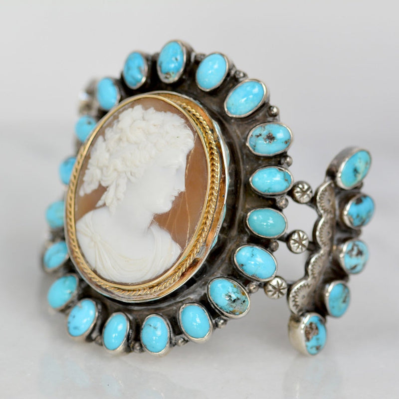 19 th. C. Roman Goddess Cameo with Sleeping Beauty Turquoise Cuff - SOLD