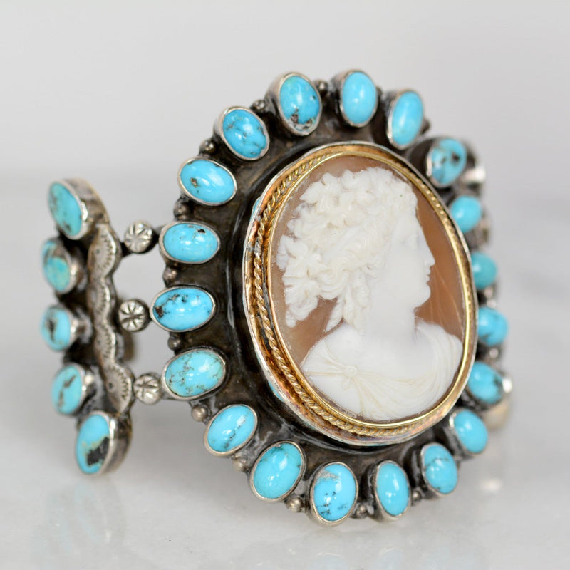 19 th. C. Roman Goddess Cameo with Sleeping Beauty Turquoise Cuff - SOLD